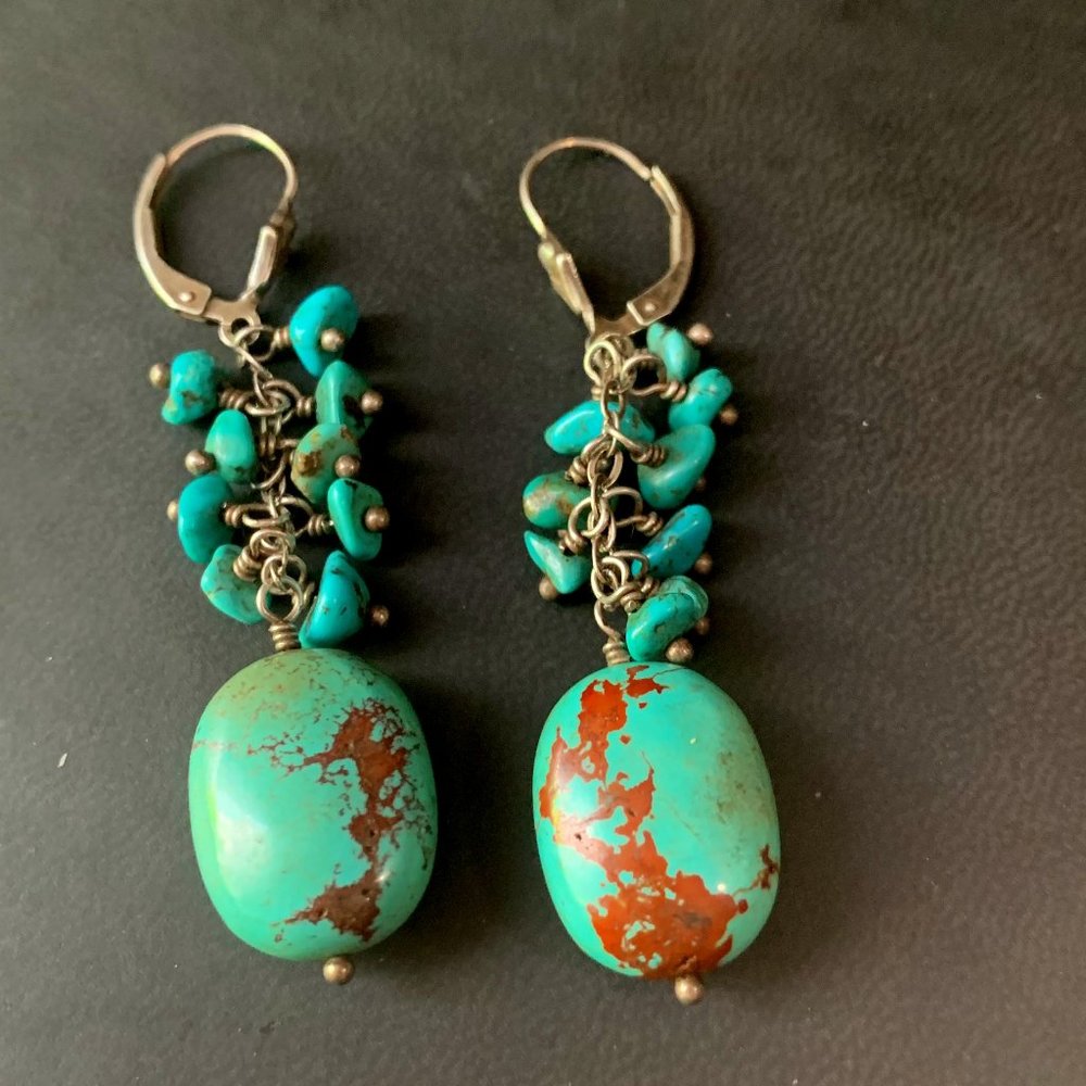 Turquoise Gemstone Solid 925 Silver Earrings - image 2